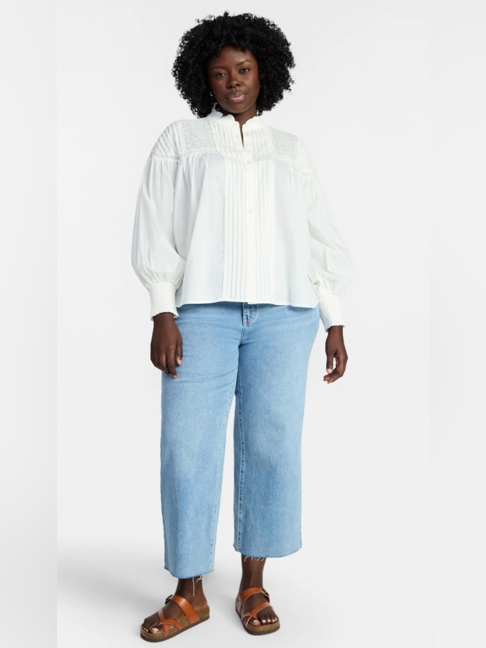NWT Terra & Sky Lace inset blouse Collar with ruffles long sleeves